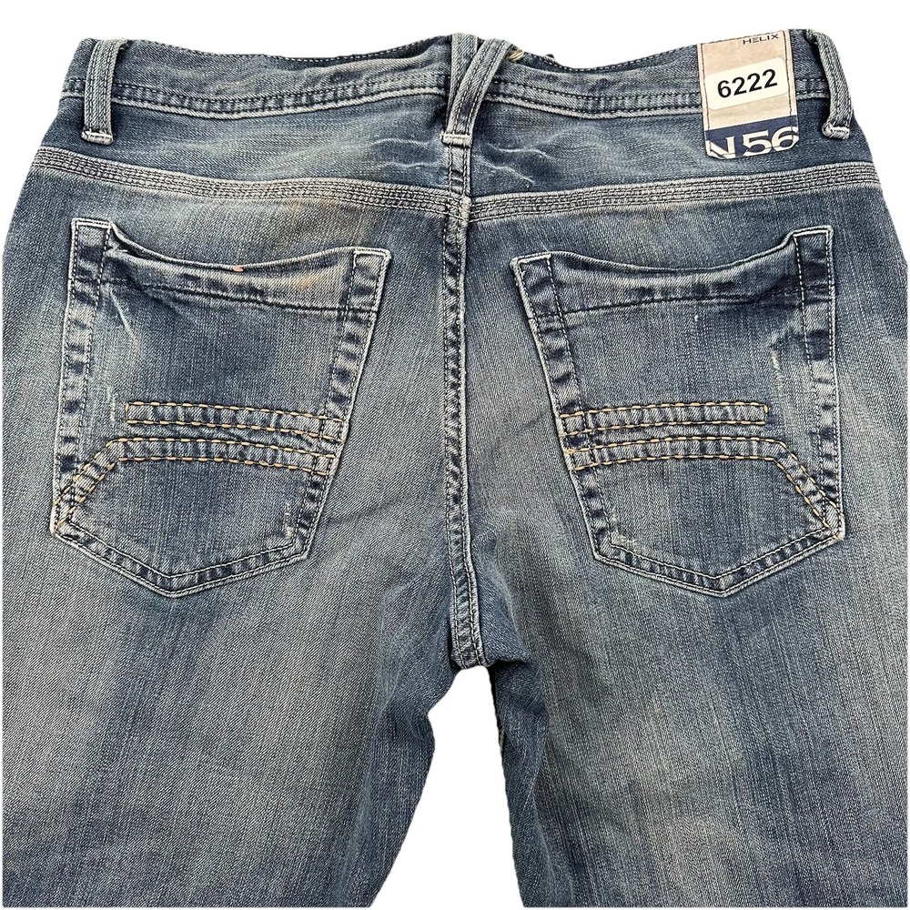 Y2K Helix N56 Men's Loose Straight Jeans 29x30 Blue Medium Wash Light Distressed